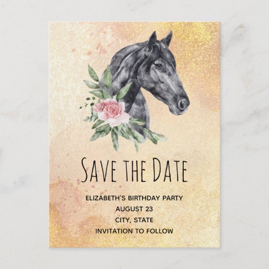 Mooie Paardenkop Waterverf Save the Date Uitnodiging Briefkaart (Voorkant)
