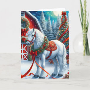 Mooie paardrijden Witte Paard Kerstmis Feestdagen Kaart