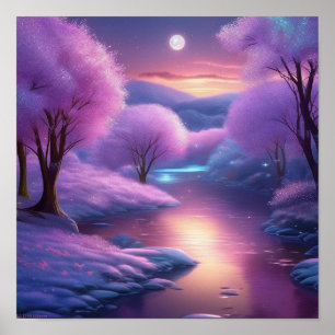Mooie paarse achtergrond op een winteravond poster