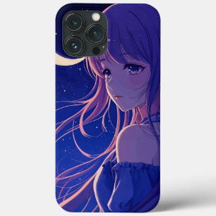 Mooie Paarse anime meisje iPhone 13 Pro Max Hoesje