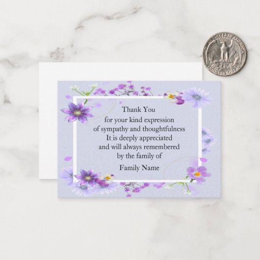 Mooie Paarse bloem bedankje Notitiekaartje (Voorkant / Achterkant in situ)