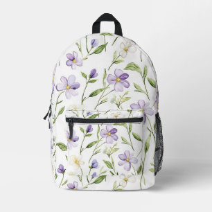 Mooie Paarse Bloemen Bedrukte Rugzak