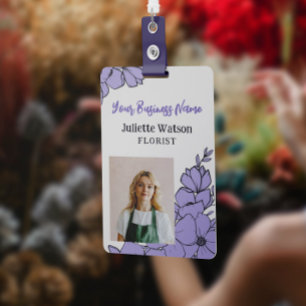 Mooie Paarse Bloemen Bloemig Personeels ID Foto Badge