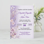 Mooie paarse bloemen bruiloft kaart (Staand voorkant)