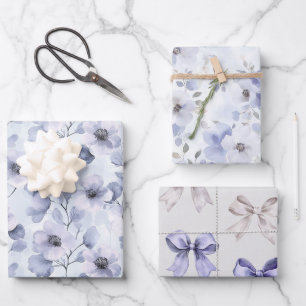 Mooie Paarse Bloemen en Strikken Inpakpapier Vel