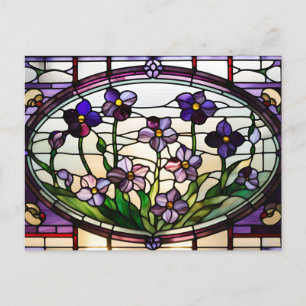 Mooie Paarse Bloemen Gebrandschilderd Glas Briefkaart