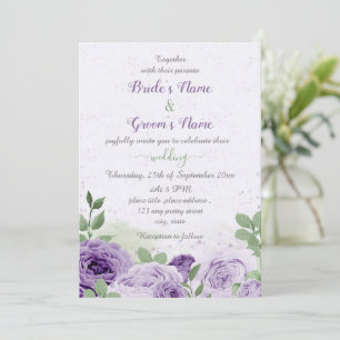 mooie paarse bloemen groene bladeren bruiloft kaart