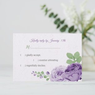 mooie paarse bloemen groene bladeren RSVP kaartje