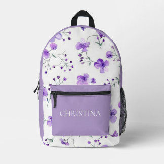 Mooie paarse bloemenkinderen gepersonaliseerde rug bedrukte rugzak