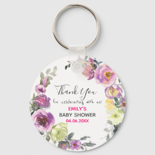 Mooie Paarse Bloemenslinger Bedankt Baby Shower Sleutelhanger