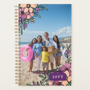 Mooie Paarse Blos Blauwe Bloemen Familie Foto Planner