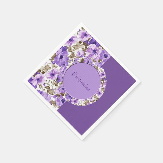 Mooie paarse en witte bloemenservetten 4 servet (Hoek)