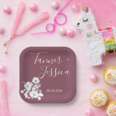 Mooie paarse en witte bloemige bruiloft papieren bordje (Feest)