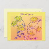 Mooie Paarse Gele Bloemige Dank Je Briefkaart (Voorkant / Achterkant)