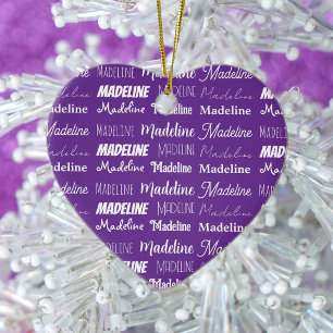 Mooie Paarse Gepersonaliseerde Naam Collage Kerst Keramisch Ornament