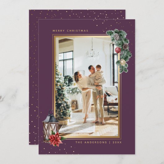 Mooie Paarse gouden Waterverf met kerstmis Feestdagenkaart (Voorkant / Achterkant)
