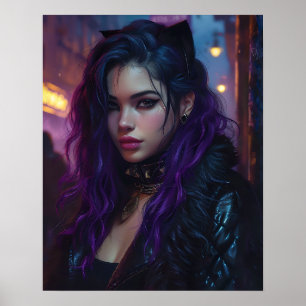 Mooie Paarse Haren Meisje Poster