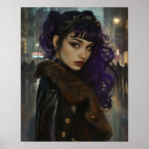 Mooie Paarse Haren Meisje Poster