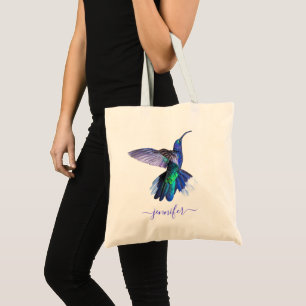 Mooie Paarse Hummingbird, persoonlijke naam Tote Bag