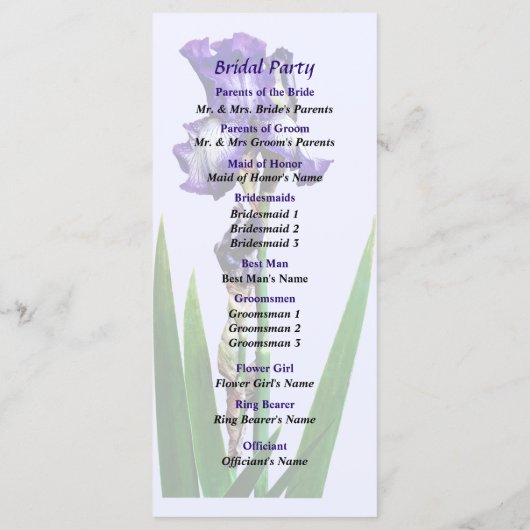 Mooie Paarse Iris Bruiloftsprogramma Programma (Achterkant)