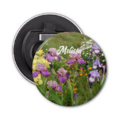Mooie Paarse Iris Irissen bloementuin Button Flesopener (Voorkant)