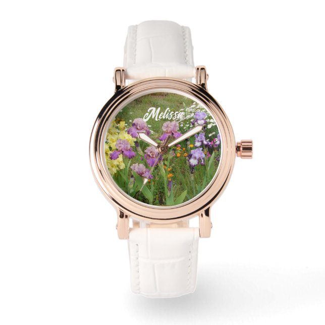 Mooie Paarse Iris Irissen bloementuin Horloge (Voorkant)