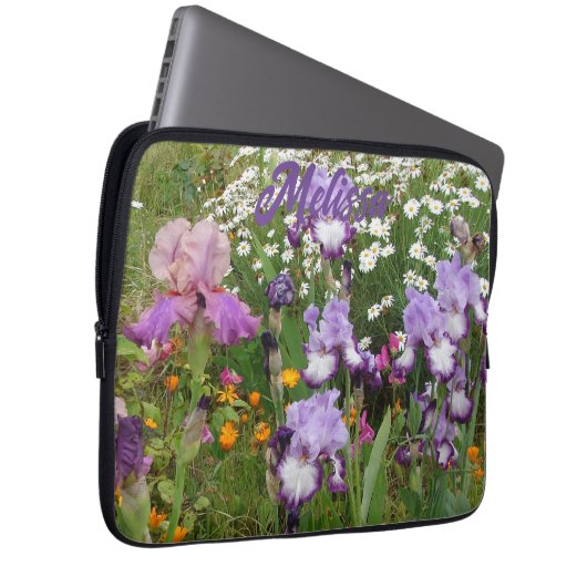 Mooie Paarse Iris Irissen bloementuin Laptop Sleeve (Voorkant Rechts)