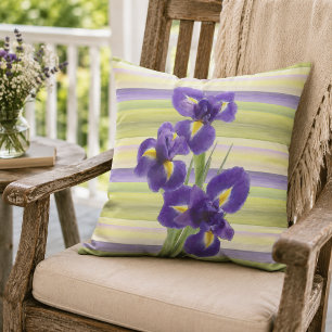 Mooie paarse Iris watercolor strepenpatroon Buitenkussen