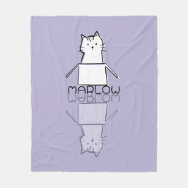 Mooie Paarse Kat Reflectie Doodle Aangepaste Naam Fleece Deken