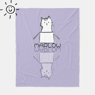 Mooie Paarse Kat Reflectie Doodle Aangepaste Naam Fleece Deken