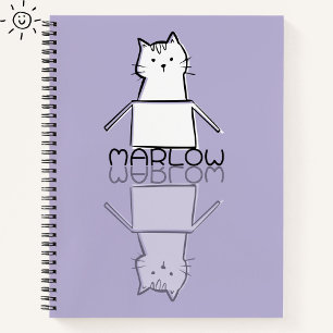 Mooie Paarse Kat Reflectie Doodle Aangepaste Naam Notitieboek
