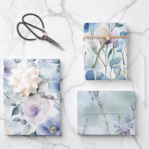 Mooie Paarse Lavendel Witte Bloemen Bruidsdouche Inpakpapier Vel