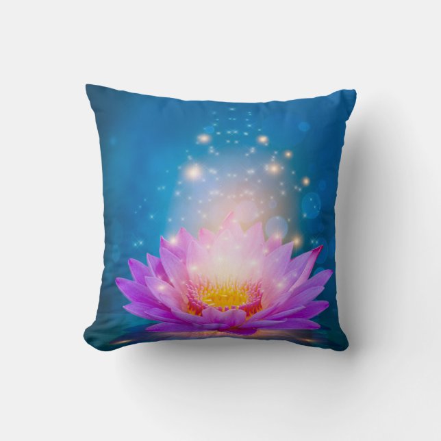 Mooie Paarse Lotus, Landschap Blauw Kussen (Voorkant)