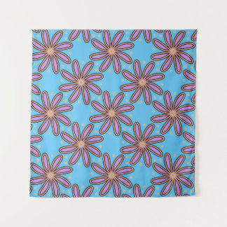 Mooie Paarse Madeliefjes Op Blauw Wandkleed
