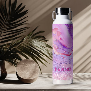 Mooie paarse marmeren kunst glinsterend monogram waterfles