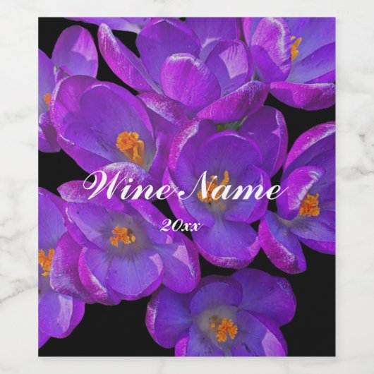 Mooie Paarse Spring Crocus Bloemen Wijn Etiket (Enkel label)