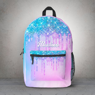 Mooie paarse turquoise glitterspetters monogram bedrukte rugzak