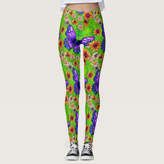 Mooie Paarse vlinderbloemenweide Leggings (Voorkant)