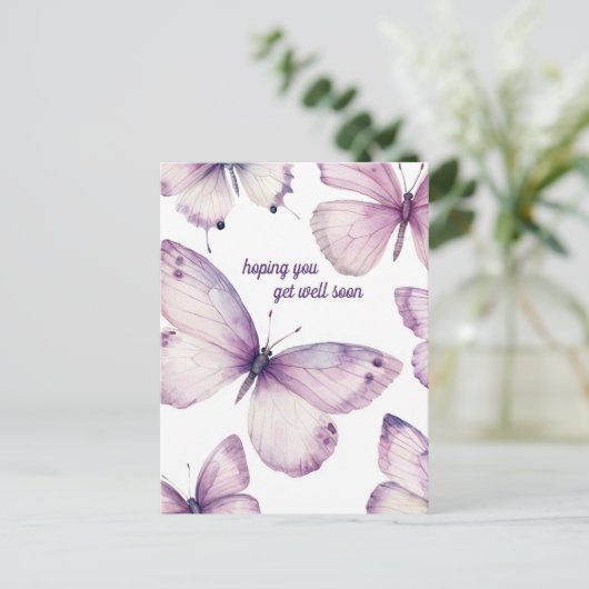 Mooie Paarse Vlinders BETER WORDEN Briefkaart (Staand voorkant)