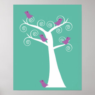 Mooie Paarse Vogels in een Boom Poster