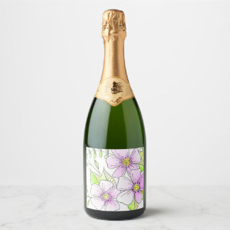 Mooie Paarse Waterverf Bloemen Sparkling Wijnetiket
