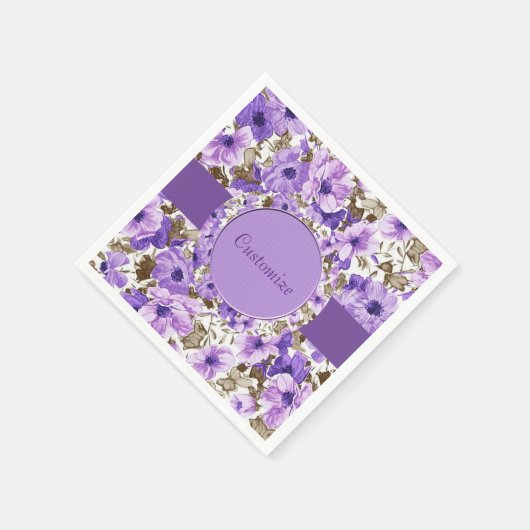 Mooie paarse & witte bloemenservetten 2 servetten (Hoek)