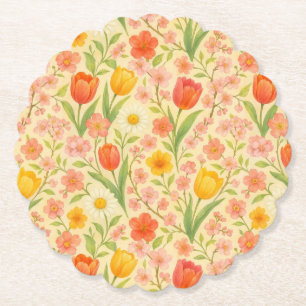 Mooie paas- of lente-bloemenpatronen kartonnen onderzetters