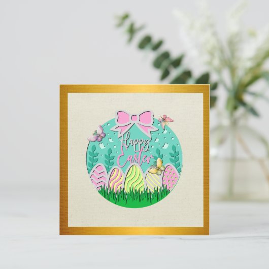 Mooie Paaseierenjacht en Kleurrijke Vlinders Kaart (Staand voorkant)