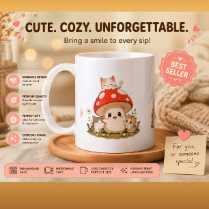 Mooie Paddenstoel & Kittens Koffiemok – Whimsical