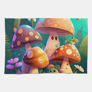 Mooie paddenstoelen in het bos theedoek