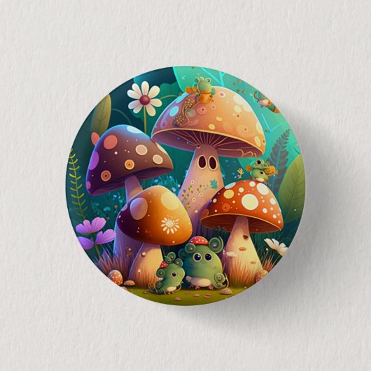 Mooie paddenstoelen ronde button 3,2 cm (Voorkant)
