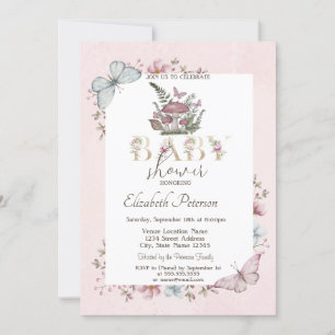 Mooie Paddenstoelen Vlinders Roze Baby Shower Kaart