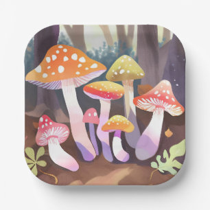 Mooie Paddenstoelen   Waterverf Bos Papieren Bordje