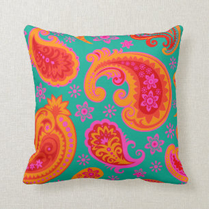 Mooie Paisley turkoois oranje rood Kussen